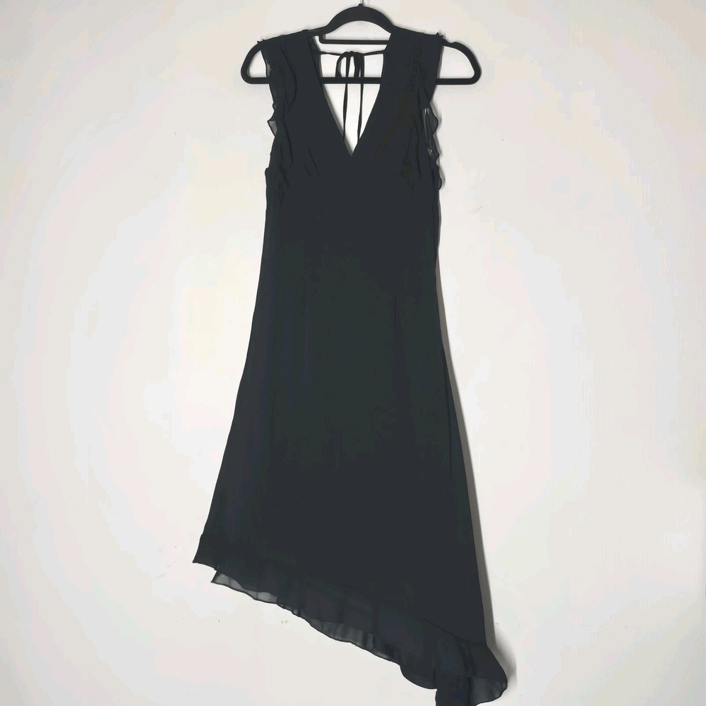 Black Goth Witchy Chiffon Midi Dress Asymmetrical Hem Ruffle Tag XL Fits S